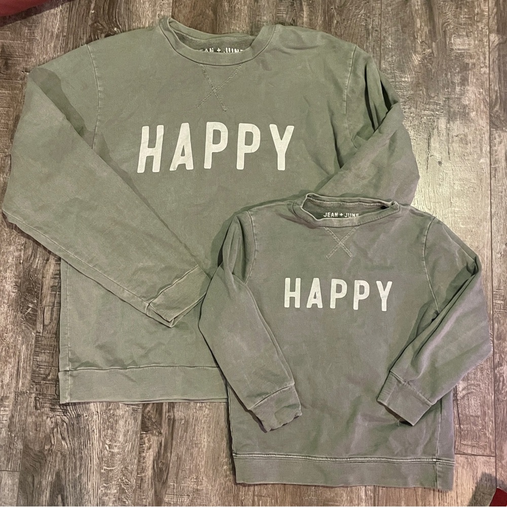 Jean + June || 2 HAPPY Sweatshirts | Matching Mommy + Me Bundle || Faded Green